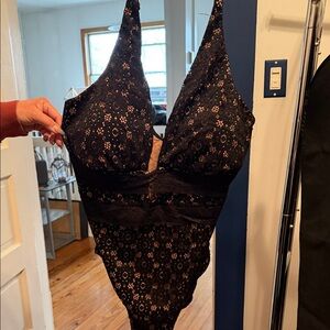 Black Lace V-Neck Bathing suit